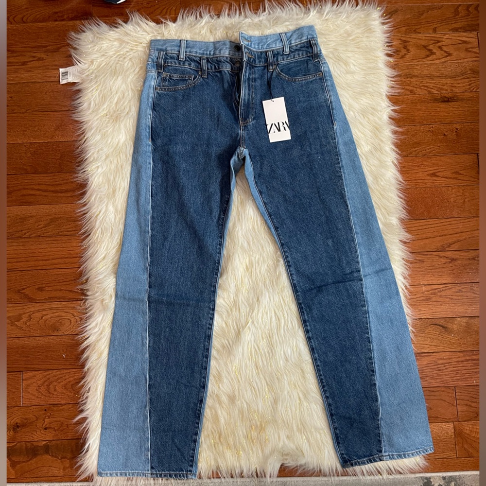 Zara Contrast Straight Full Length Jeans